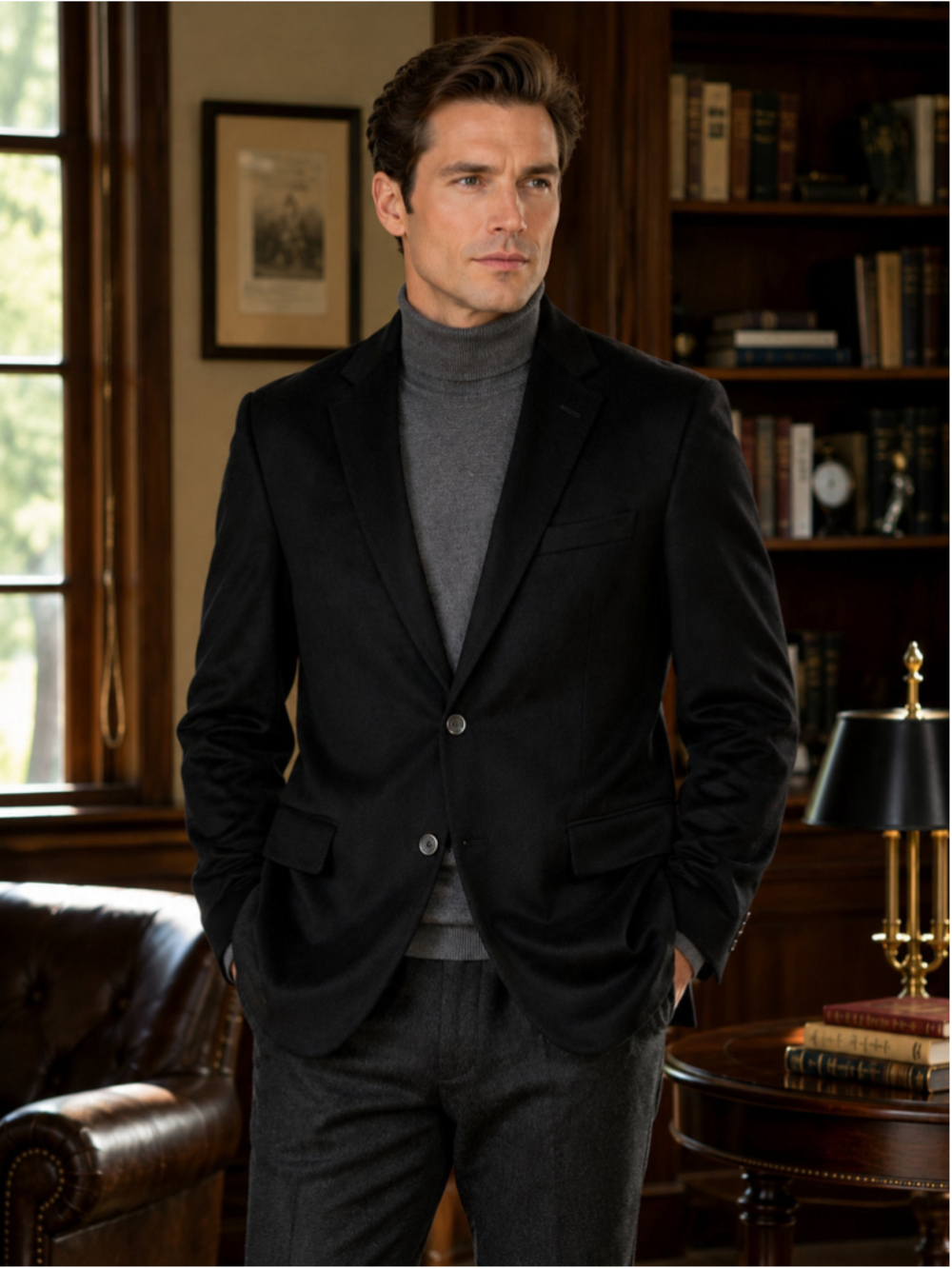 100% Cashmere Blazer Men 42R Saks Fifth Avenue Black Label Dark Academ Old Money